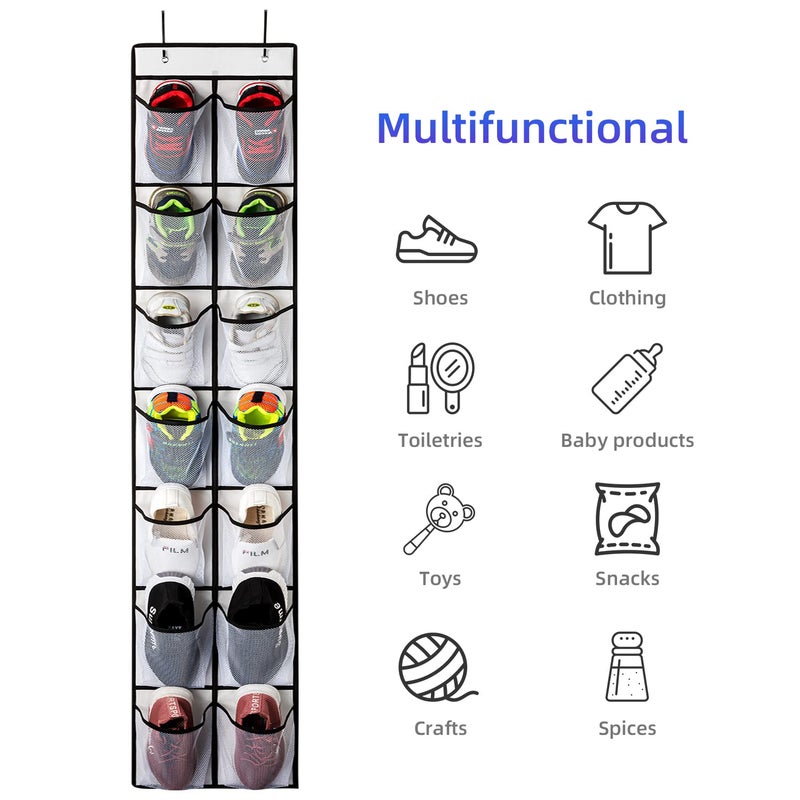 KEEPJOY Over the Door Shoe Organizer  Hanging Shoe Organizer with 4 Hooks  Shoe Holder with 14 Mesh Pockets Closet Door Shoe Storage Bag (White-2Pack) - Image 5